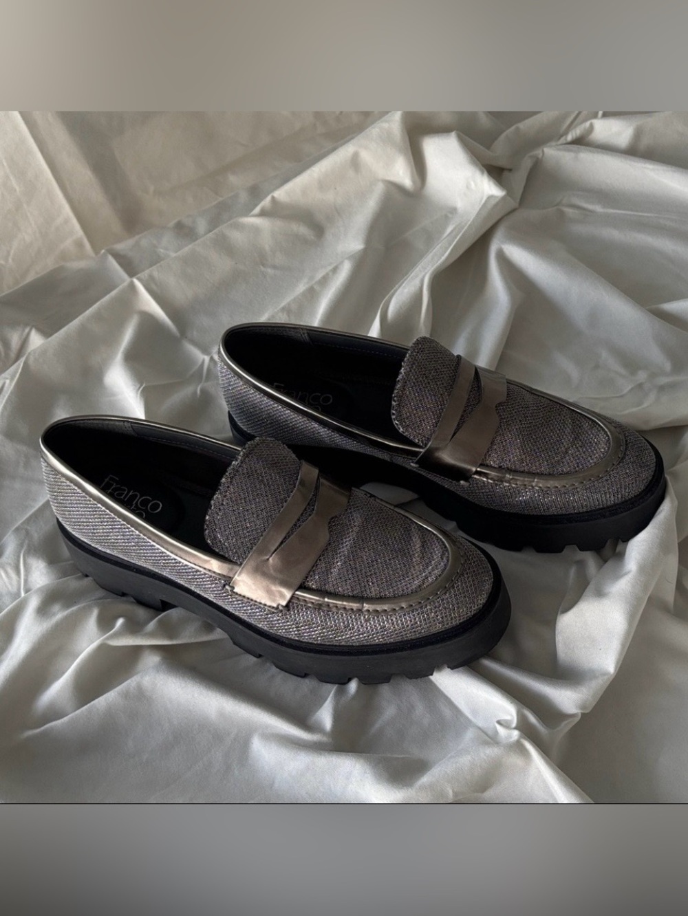 Franco Sarto Metallic Mesh Silver Loafers